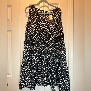 Black Print Ruffle Shift Dress